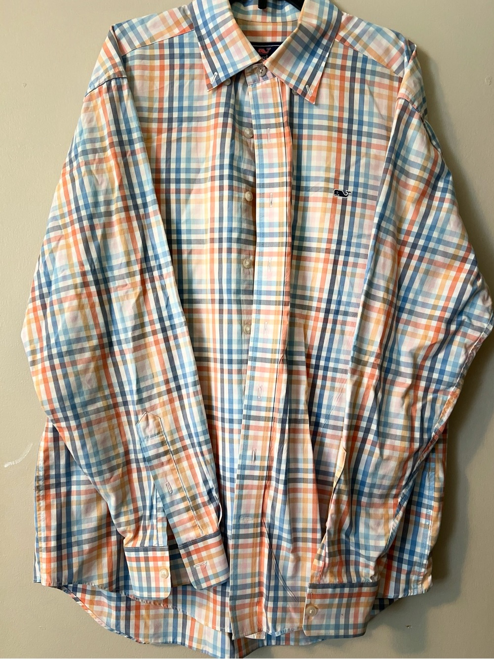 Vineyard Vines Men’s Plaid Button-Down Shirt - Blue & Orange & White Medium